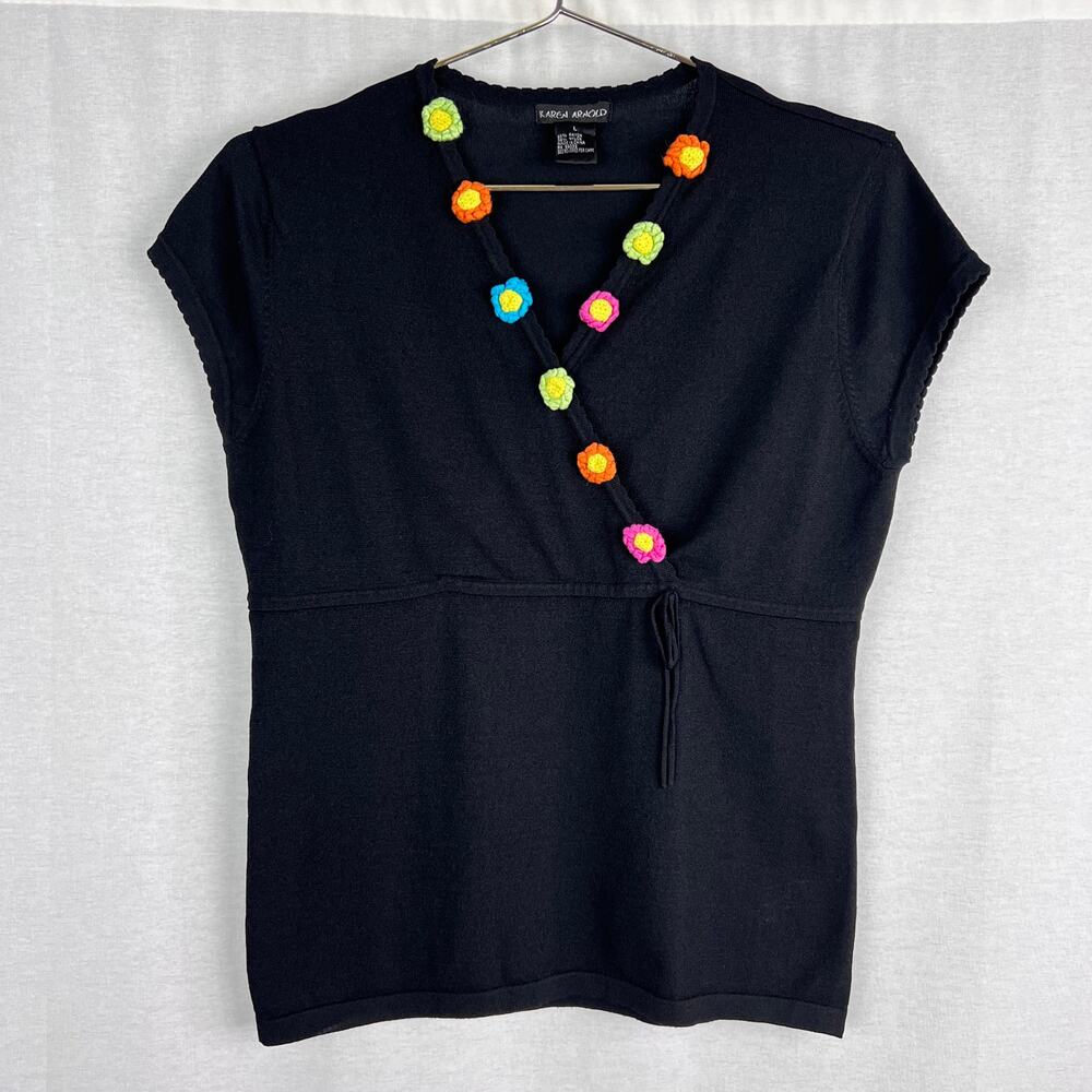 Vintage 90s Babydoll Top 3D Floral Hippie Kidcore Rainbow Playground Preppy Cute
